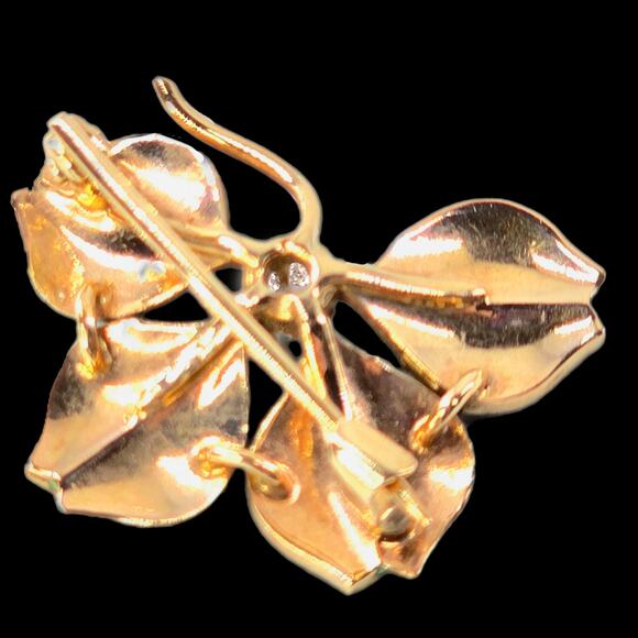 Vintage seed pearl enamel diamond 4 leaf clover brooch - Picture 2 of 8